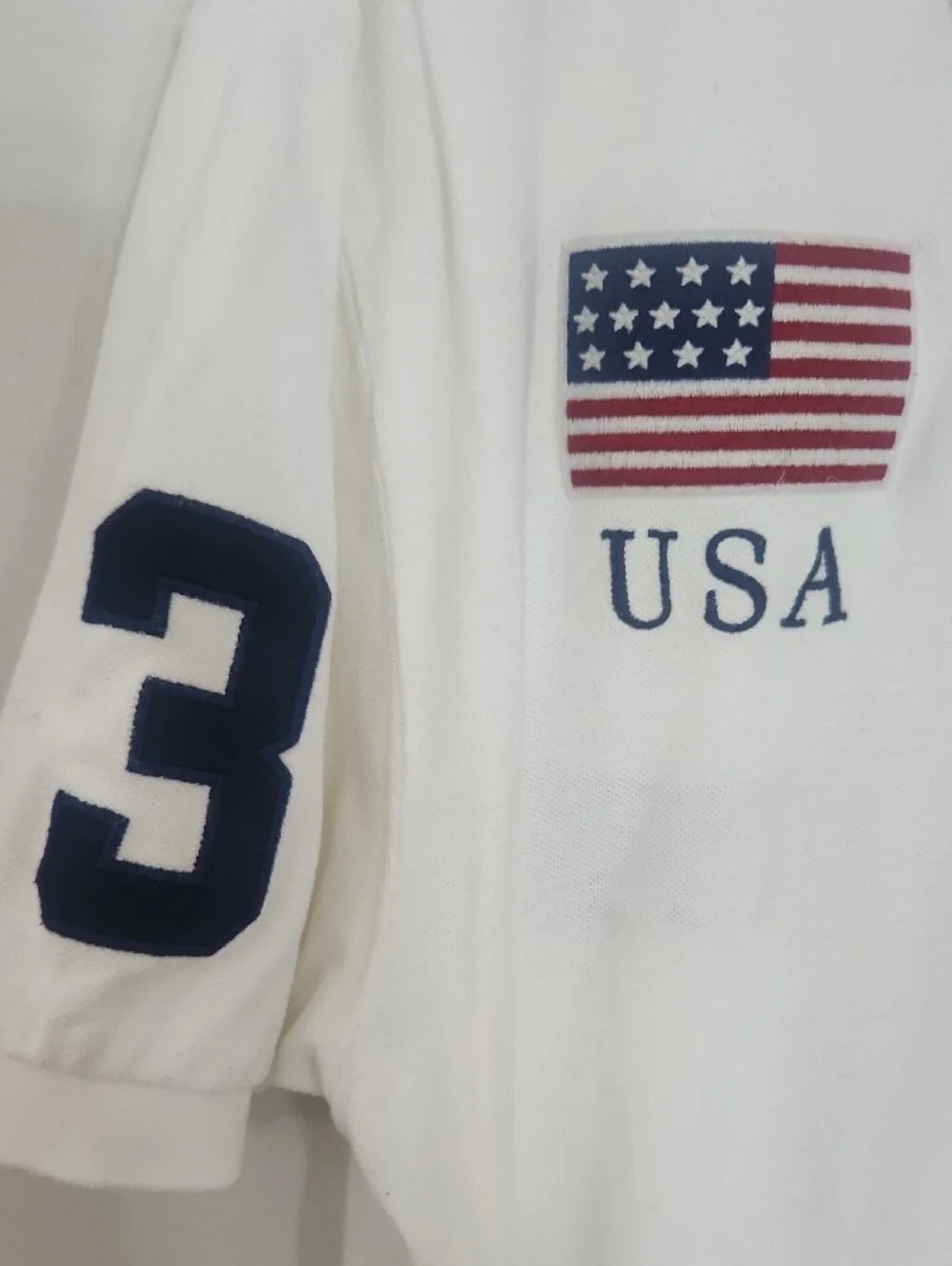 Polo by Ralph Lauren White Polo with Navy USA & Flag Embroidery